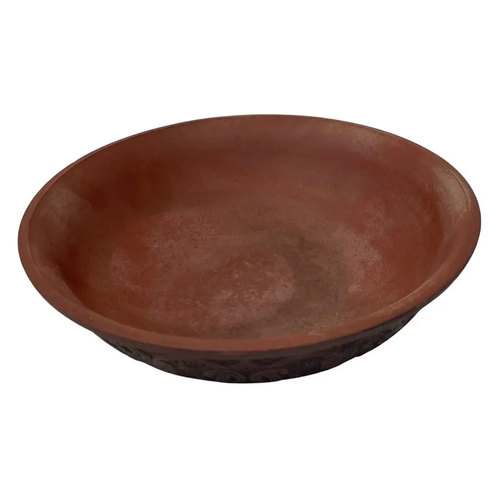 Chinese Clay Bowl‎ Ornate Asian Inspired Intricate Design Oriental Decor Vintage